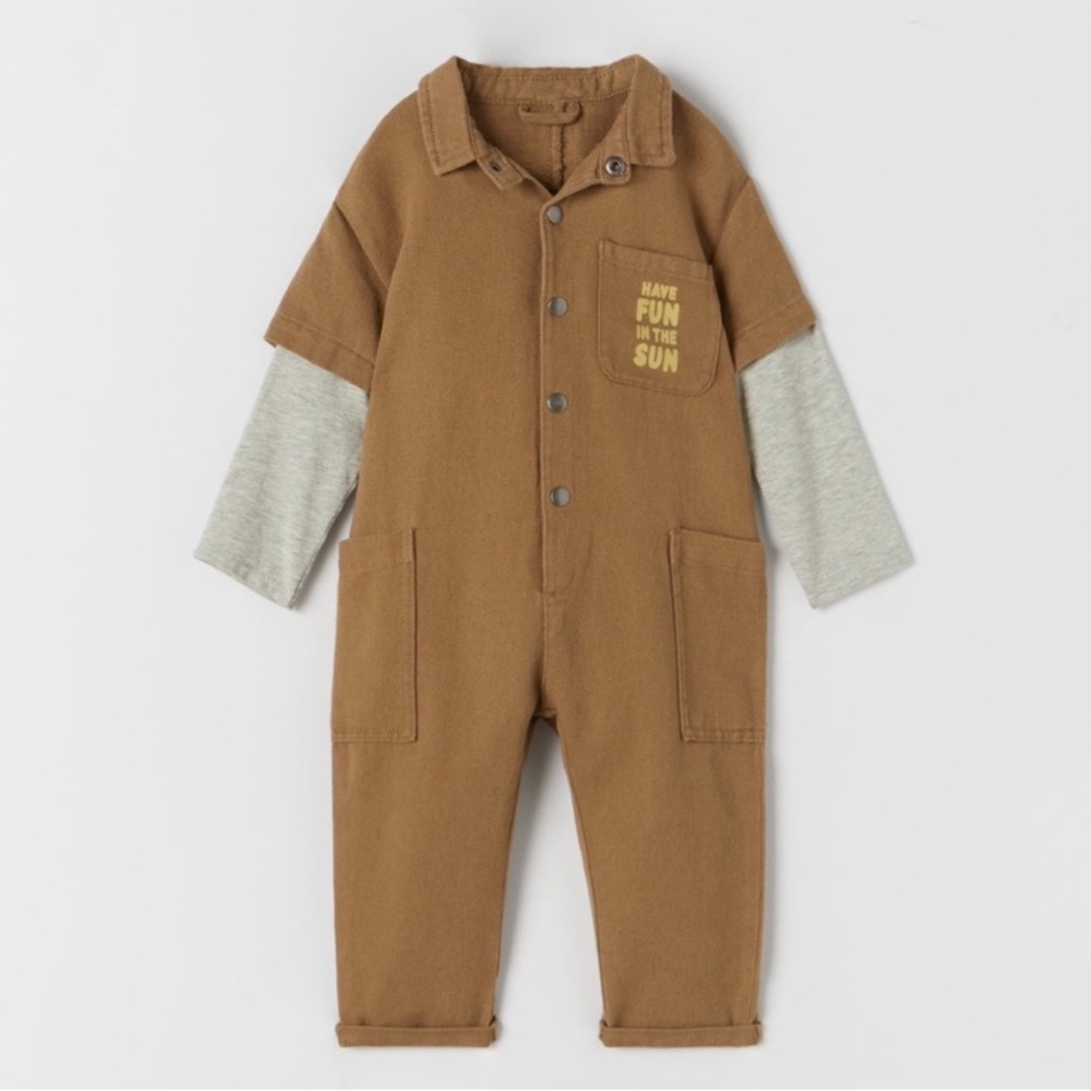 Zara twill linen contrast have fun in the sun jumpsuit coveralls overalls